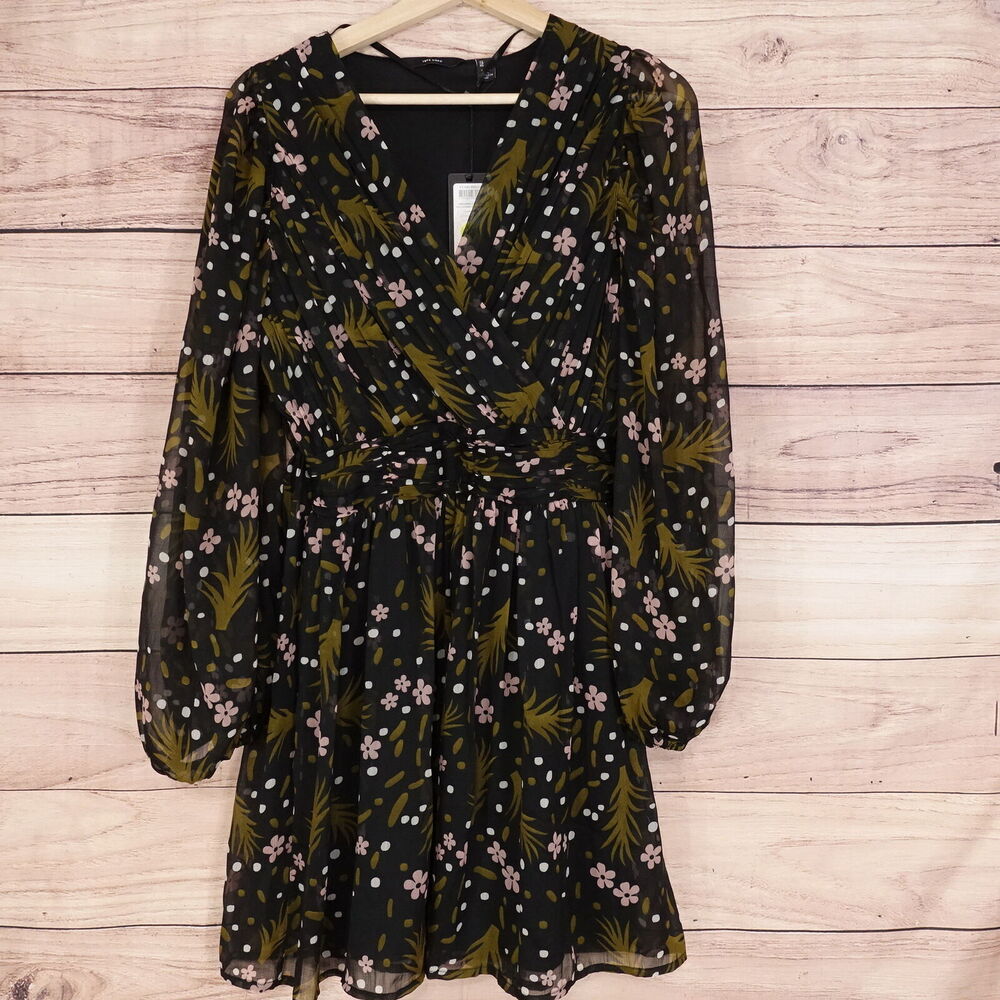 VERO MODA VMHADDIE LS SHORT‎ GATHERING DRESS FLORAL SHEER WOMENS SIZE S NEW!